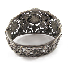 Load image into Gallery viewer, USA Vintage Floral Filigree Silver Tone Hinged Cuff with Cabochons