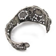 Load image into Gallery viewer, USA Vintage Floral Filigree Silver Tone Hinged Cuff with Cabochons