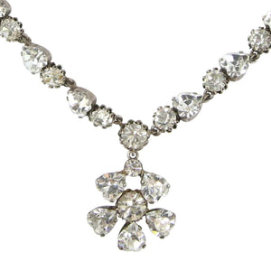 Delicate French Vintage Clear Crystal Flower Necklace c.1940s