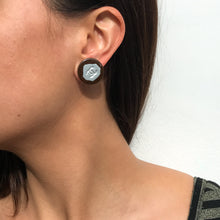 Load image into Gallery viewer, Vintage Chanel CC Silver Tone & Mahogany Earrings c. 1980s (Clip-on)