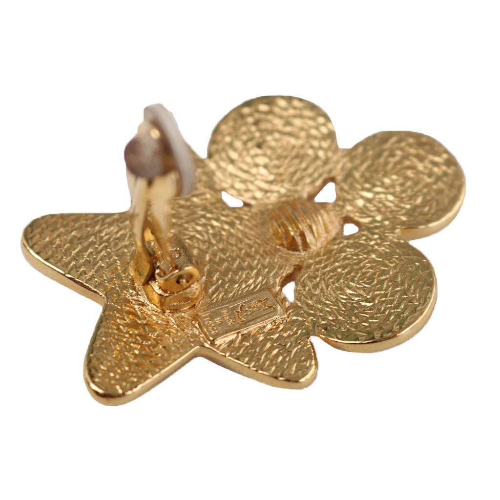 Yves Saint Laurent Signed YSL Vintage Clear Crystal Star Earrings Clip On
