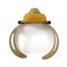 Load image into Gallery viewer, French Vintage Carved Galalith & Brass Figural Face Cuff c.1930