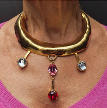 Load image into Gallery viewer, Signed 'Christian Lacroix' Vintage Collar Statement Necklace Featuring Pink Crystals Droplets