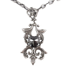 Load image into Gallery viewer, William Griffiths Cubic Zirconia Heart and Florentine Design Sterling Silver Large Chain Necklace