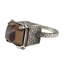 Load image into Gallery viewer, William Griffiths Sterling Silver Cognac Cubic Zirconia Locking Poison Ring