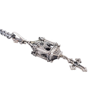 Signed William Griffiths Hand Made Sterling Silver Cathedral with Hanging Cross Pendant & Chain