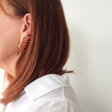 Load image into Gallery viewer, HQM Austrian Siam & Clear Feathered Cuff Earrings (Clip-On)