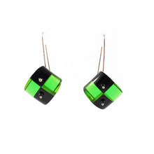 Load image into Gallery viewer, Contemporary Schultz Bakelite Hook Earrings - Green and Opaque Black
