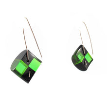 Load image into Gallery viewer, Contemporary Schultz Bakelite Hook Earrings - Green and Opaque Black