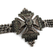 Load image into Gallery viewer, Signed 'David Mandel for The Show Must Go On' Crystal and Chrome Cross Bracelet