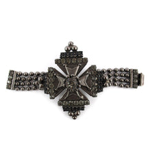 Load image into Gallery viewer, Signed 'David Mandel for The Show Must Go On' Crystal and Chrome Cross Bracelet