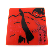 Load image into Gallery viewer, Signed &#39;C.D&#39; Hand Painted &#39;Paris Moulin Rouge&#39; Plastic Brooch