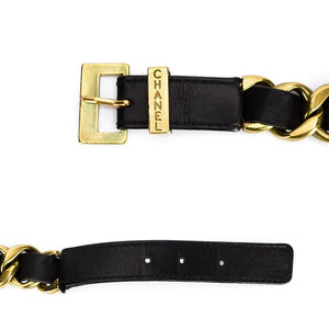 Vintage Chanel Signature Chain- Black Leather Signed Belt c. 1994