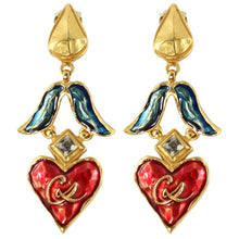Load image into Gallery viewer, Christian Lacroix Signed Vintage Blue &amp; Red Enamelled Gold Tone Heart Drop Earrings c. 1980 - Harlequin Market