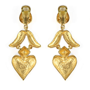 Christian Lacroix Signed Vintage Blue & Red Enamelled Gold Tone Heart Drop Earrings c. 1980 - Harlequin Market
