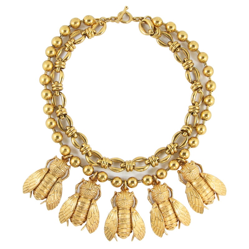 Ciner NY 18kt Gold Plated Statement Chain Necklace with Cicada Pendants - Harlequin Market