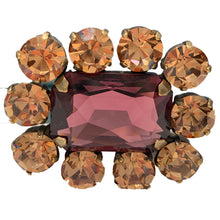 Load image into Gallery viewer, HQM Austrian Crystal Square Statement Brooch - Amethyst &amp; Light Smoked Topaz