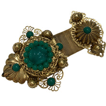 Load image into Gallery viewer, Signed 'Vrba' Military Style Emerald Green & Gold Tone Brooch