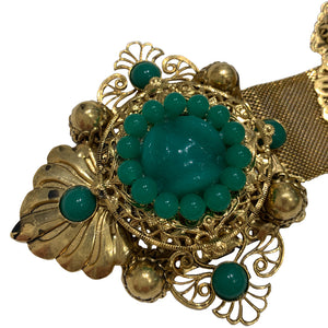 Signed 'Vrba' Military Style Emerald Green & Gold Tone Brooch