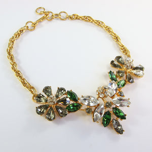 Christian Lacroix Floral Bee Green Clear Grey Crystal Choker Necklace c.1990s - Harlequin Market