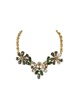 Load image into Gallery viewer, Christian Lacroix Floral Bee Green Clear Grey Crystal Choker Necklace c.1990s - Harlequin Market