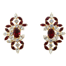 Load image into Gallery viewer, HQM Austrian Ruby & Clear Crystal Intricate Earrings (Clip-On)