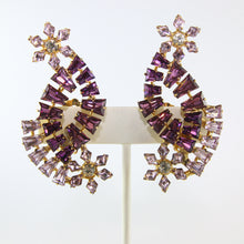 Load image into Gallery viewer, HQM Austrian Amethyst & Light Amethyst Cross Over Climber Daisy Earrings (Clip-On)