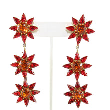 Load image into Gallery viewer, HQM Austrian Siam & Hyacinth Crystal Three Star Drop Earrings (Pierced)