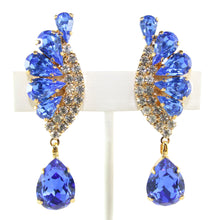 Load image into Gallery viewer, HQM Austrian Sapphire & Clear Crystal Drop Earrings (Clip-On)
