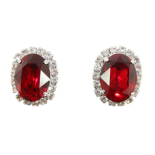 Load image into Gallery viewer, HQM Austrian Siam & Clear Crystal Oval Earrings (Clip-On)