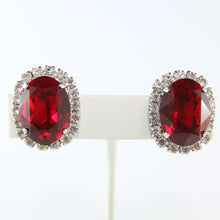 Load image into Gallery viewer, HQM Austrian Siam & Clear Crystal Oval Earrings (Clip-On)