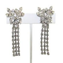 Load image into Gallery viewer, HQM Austrian Vintage Unsigned Floral Centre Stone & Three Tassel Drop Earrings (Clip-On)