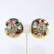 Load image into Gallery viewer, HQM Austrian Vintage Unsigned Large Round Multi Coloured Earrings (Clip-On)