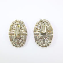 Load image into Gallery viewer, HQM Vintage Unsigned Large Oval Clear & Rose Crystal Earrings (Clip-On)