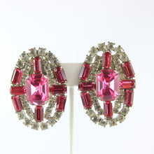 Load image into Gallery viewer, HQM Vintage Unsigned Large Oval Clear &amp; Rose Crystal Earrings (Clip-On)