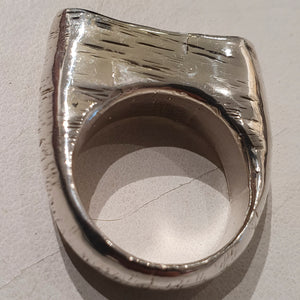 HQM Sterling Silver & Oxidised Face 'Swazi' Ring