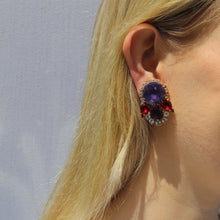 Load image into Gallery viewer, Harlequin Market Austrian Crystal Earrings - Ruby Red - Amethyst - Gold (Pierced)