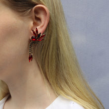 Load image into Gallery viewer, Harlequin Market Austrian Crystal Earrings - Siam - Jet - Gold (Pierced)
