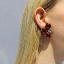 Load image into Gallery viewer, Harlequin Market Austrian Crystal Earrings - Ruby Red - Gold (Clip-on)