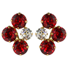 Load image into Gallery viewer, Harlequin Market Austrian Crystal Earrings - Ruby Red - Gold (Clip-on)