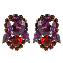 Load image into Gallery viewer, Harlequin Market Austrian Crystal Earrings - Ruby Red - Amethyst - Gold (Pierced)