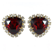Load image into Gallery viewer, Harlequin Market Austrian Crystal Ruby Red-Clear-Gold Earrings- (Clip-On)