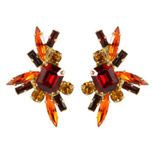 Load image into Gallery viewer, Harlequin Market Austrian Crystal Earrings - Orange - Ruby - Gold (Pierced)