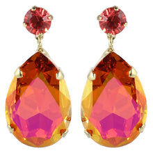 Load image into Gallery viewer, HQM Teardrop Austrian Crystal Earrings - Faceted Pink and Orange - (Pierced)