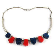 Load image into Gallery viewer, Vintage 1930&#39;s Jakob Bengel Necklace - Red and Blue Galalith and Chrome