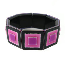 Load image into Gallery viewer, Lea Stein Signed Vintage Deco Stretch Bangle - Multicoloured Pink, Purple Black c. 1960
