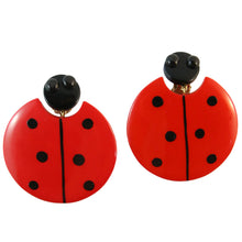 Load image into Gallery viewer, Pavone Signed Red Ladybug Earrings (Clip-On)