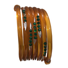 Load image into Gallery viewer, Extremely Rare Celluloid Snake Emerald Crystal & Hand Painted Cuff c.1930s