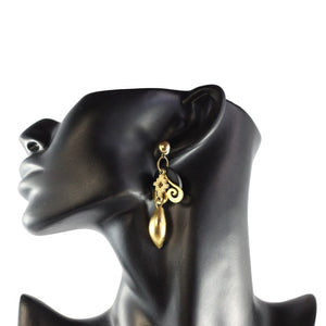 Vintage Unsigned Gold Tone - Black Dangle Heart Earrings (Pierced)