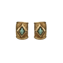 Load image into Gallery viewer, Large Rectangular Gold Tone Textured &amp; Teal Crystal Vintage Scherrer Paris Earrings (Clip-On) c.1980s